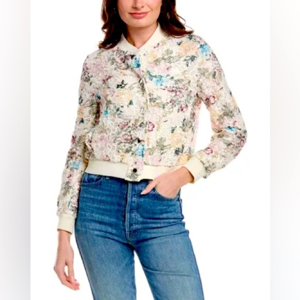 Nanette Lepore Floral Bomber Jacket Lace Macrame Crochet